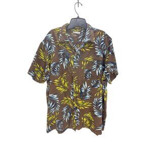 Milano Bay Hawaiian Shirt Green Brown Floral Rayon Blend Size XL Resort Vacation